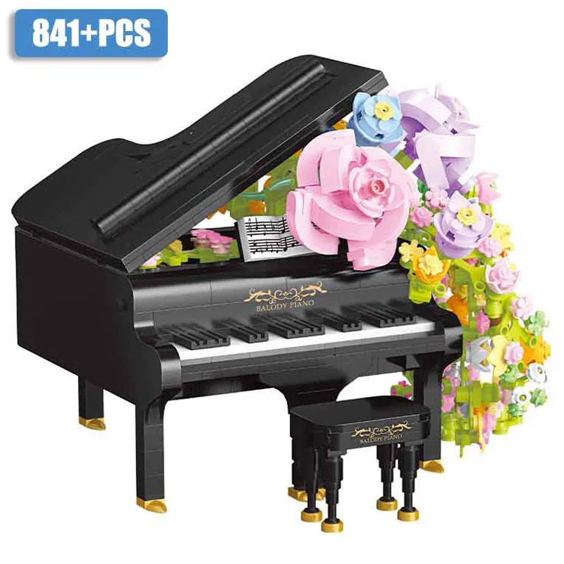 Cretive Piano Violin With Flower Bouquet Mini Size Building Blocks Assemble Musical Instrument Bricks Toys For Children Gifts