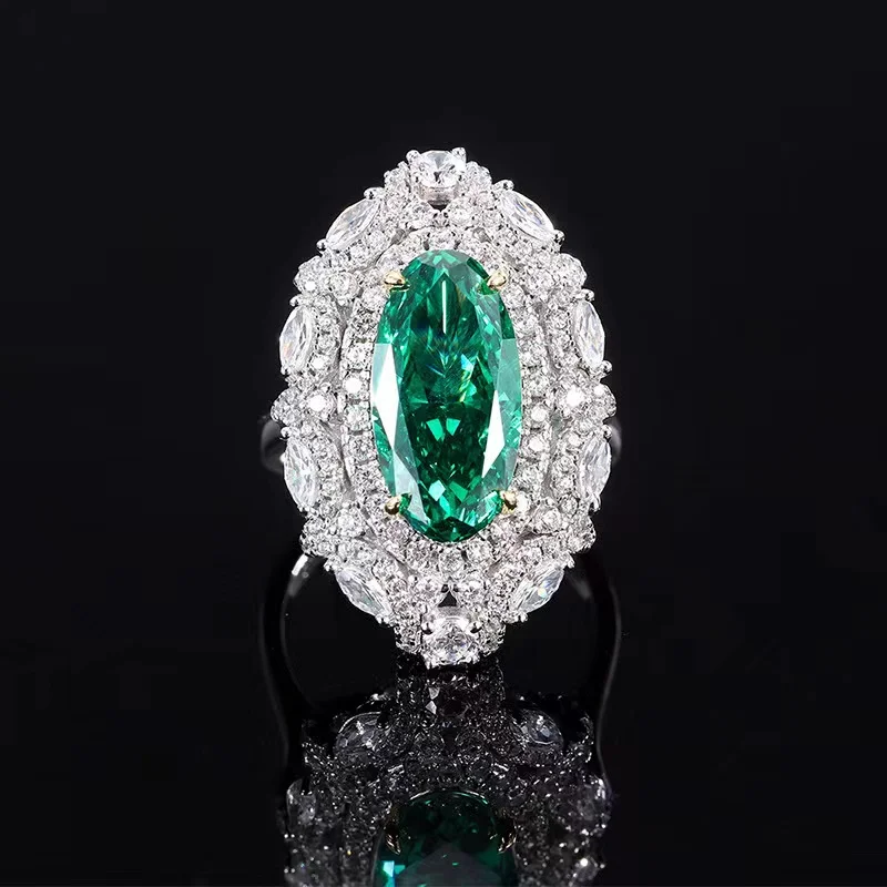 EYER 100% 925 Sterling Silverg Green High Carbon Diamond Radiant Cut Rings For Women Sparkling Wedding Fine Jewelry