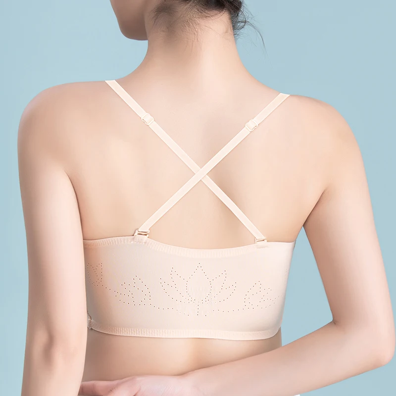 2pcs/set No Trace Strapless Women Underwear  Thin Section Gather Special Non-slip Can't Fall Tube Top No Steel Ring Sexy Bra