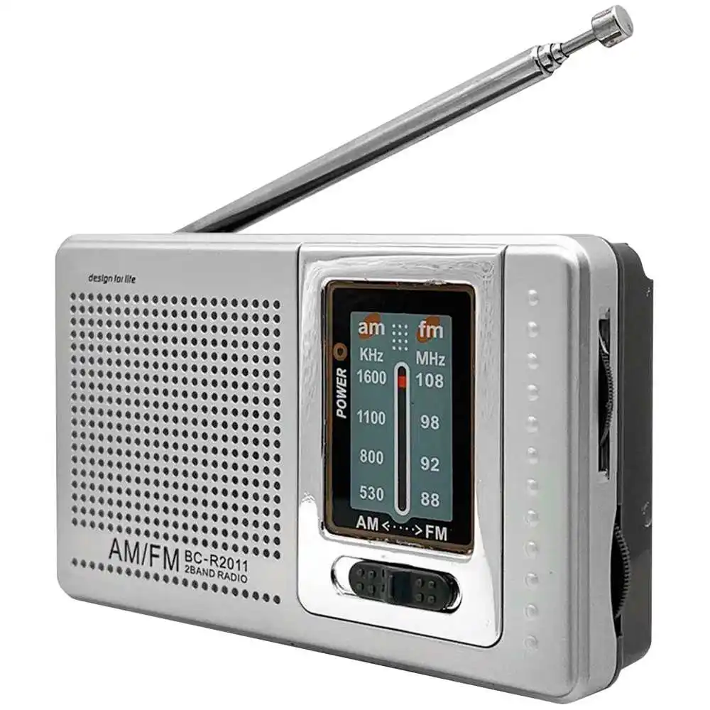 Портативное карманное радио серебристый двухдиапазонный FM AM с разъемом Mini Jack 3 5