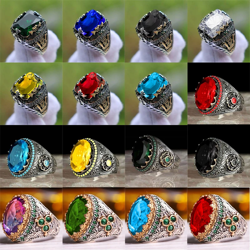 

16 piece set of new studded crystal men's luxury ring personality retro large stone ring to attend banquet party fashion jewelry