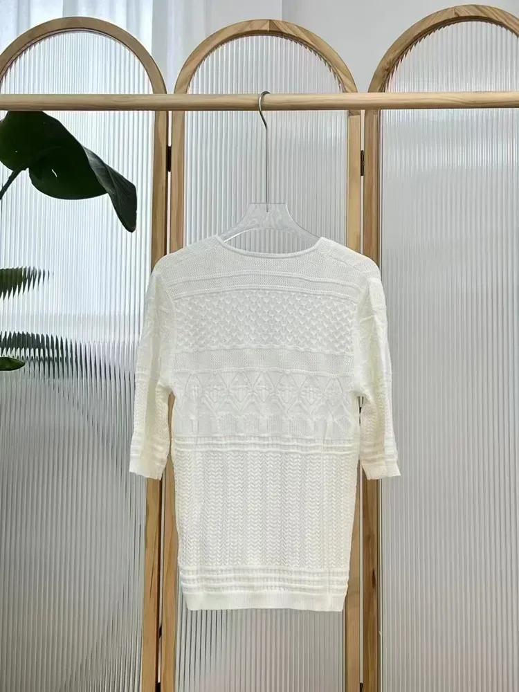 Женский вязаный тонкий свитер футболка с коротким рукавом элегантный женский