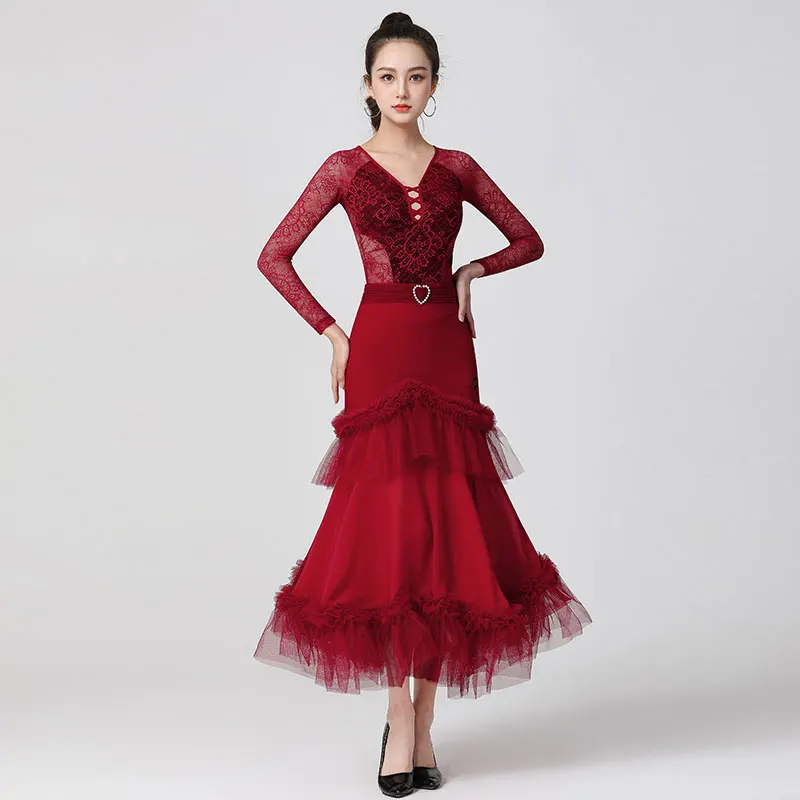 

Новинка 2023, комплект юбки для бальных танцев, вальса, современных танцев, стандартные костюмы из двух предметов