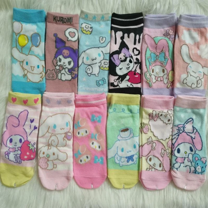 

Милые носки-лодочки Kawaii Sanrio Kuromi Mymelody Cinnamoroll Мультяшные милые поглощающие пот носки для девочек подарок на день рождения для детей