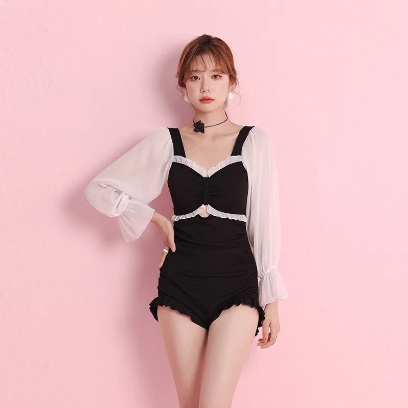 Цельный купальник женское покрытие для живота тонкий солнцезащитный костюм с