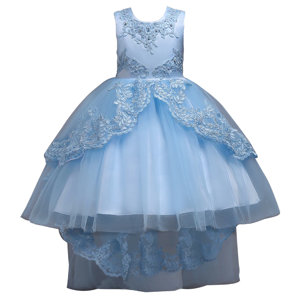 Синее Элегантное Платье Без Рукавов Для Девочек С Жемчужной Вышивкой И Цветочным