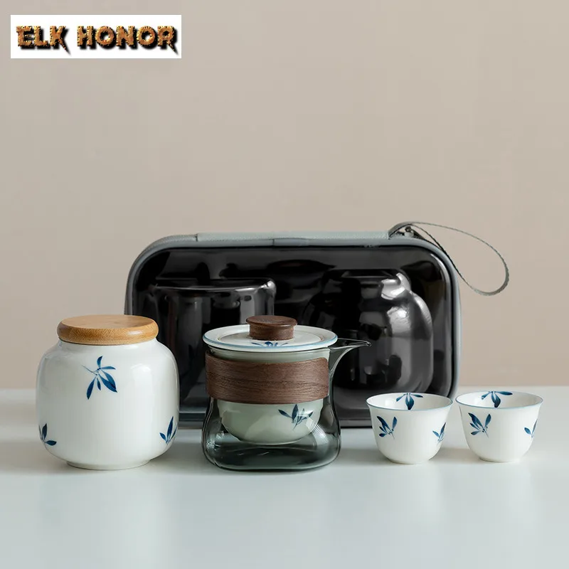 Чайный набор ручной росписи с бабочкой орхидеей старинный 1 чайник 2 чашки для