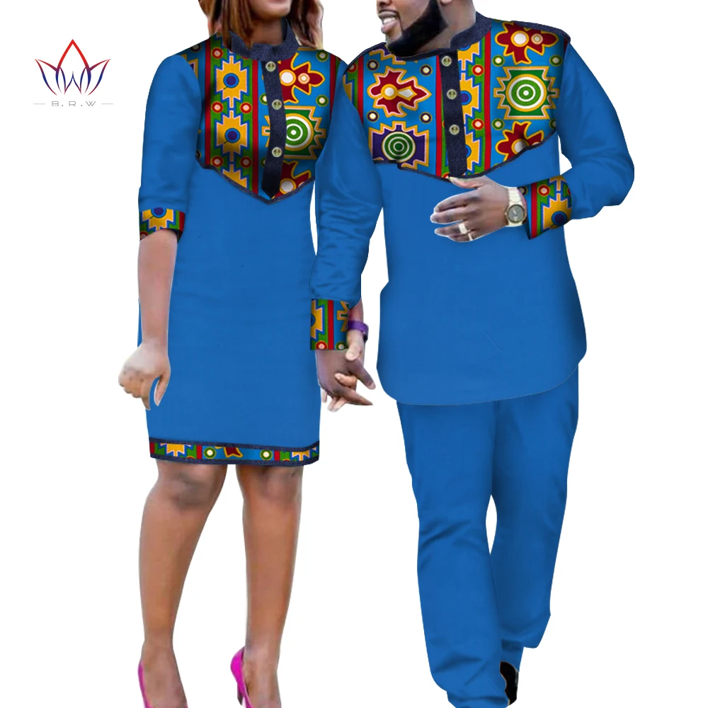 

2023 африканская одежда для пары хлопчатобумажный материал Дашики Африканский базин богатый женское платье и мужские брюки комплект из 2 предметов Wyq222