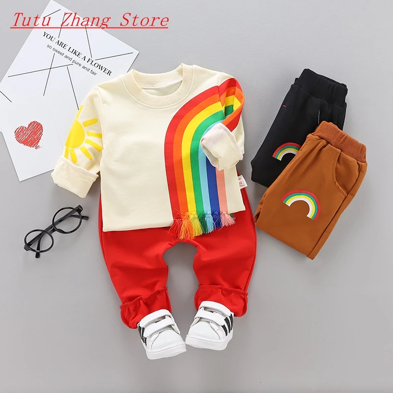 

Детская одежда, новинка осень-весна 2022, свитер для мальчиков и девочек с мультяшным рисунком, 2 шт./компл., детский цветной спортивный костюм ...