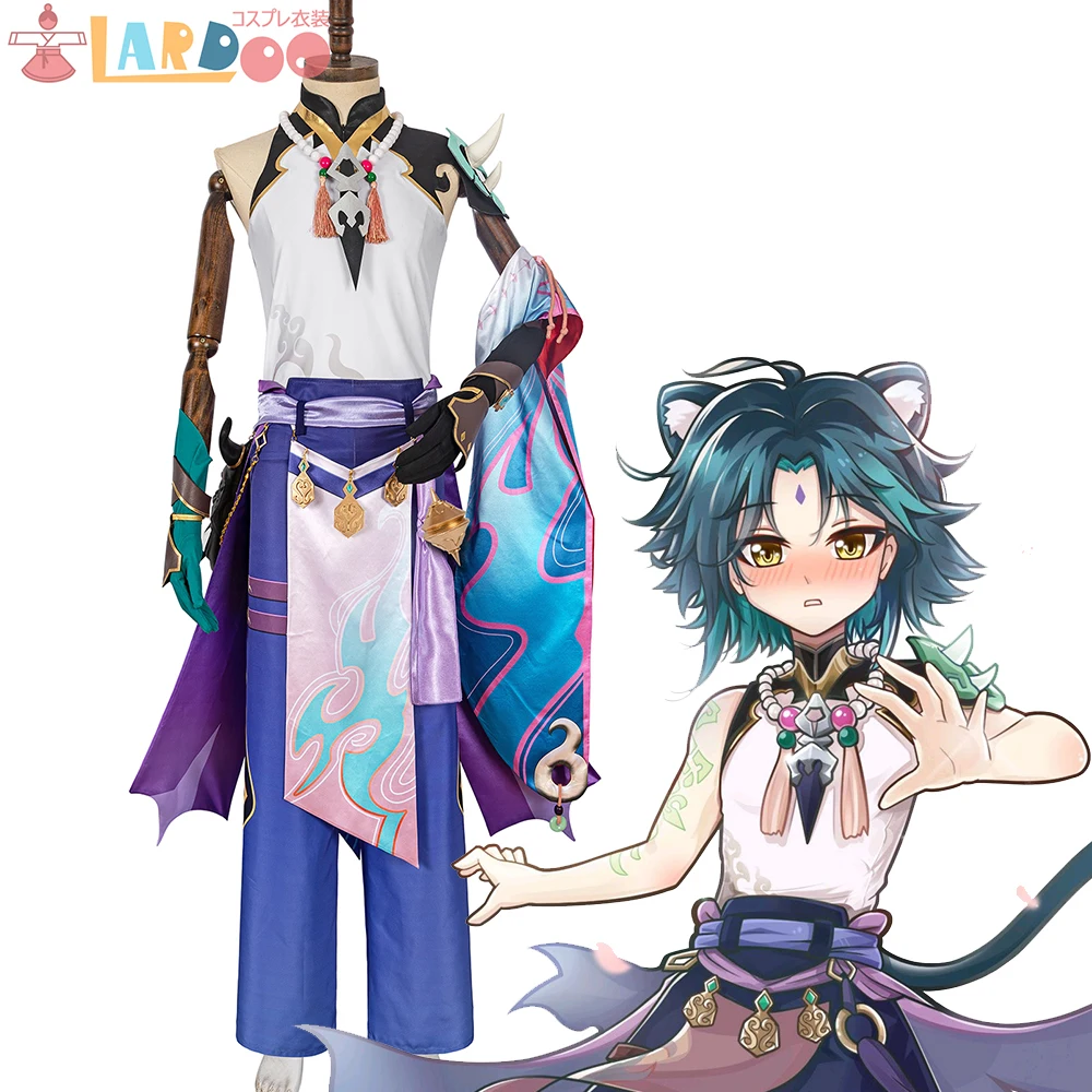 

Lardoo IN STOCK Anime Genshin Impact Xiao Cosplay Costume Game Suit Uniform Halloween Costumes Set For Men Cosplay Wig Shoes