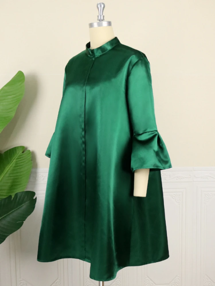 Cozok Women's Oversized Party Dress Fashion Sparkly Satin Stand Neck Flare Sleeve Fit Loose Birthday Date Night Clubwear Dresses