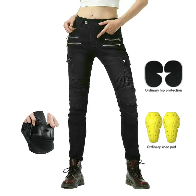 

Female Motorcycle Knight Riding Pants Four Seasons Little Slim Fashion Jeans Casual Daily Cycling Protecitve Trousers For Women