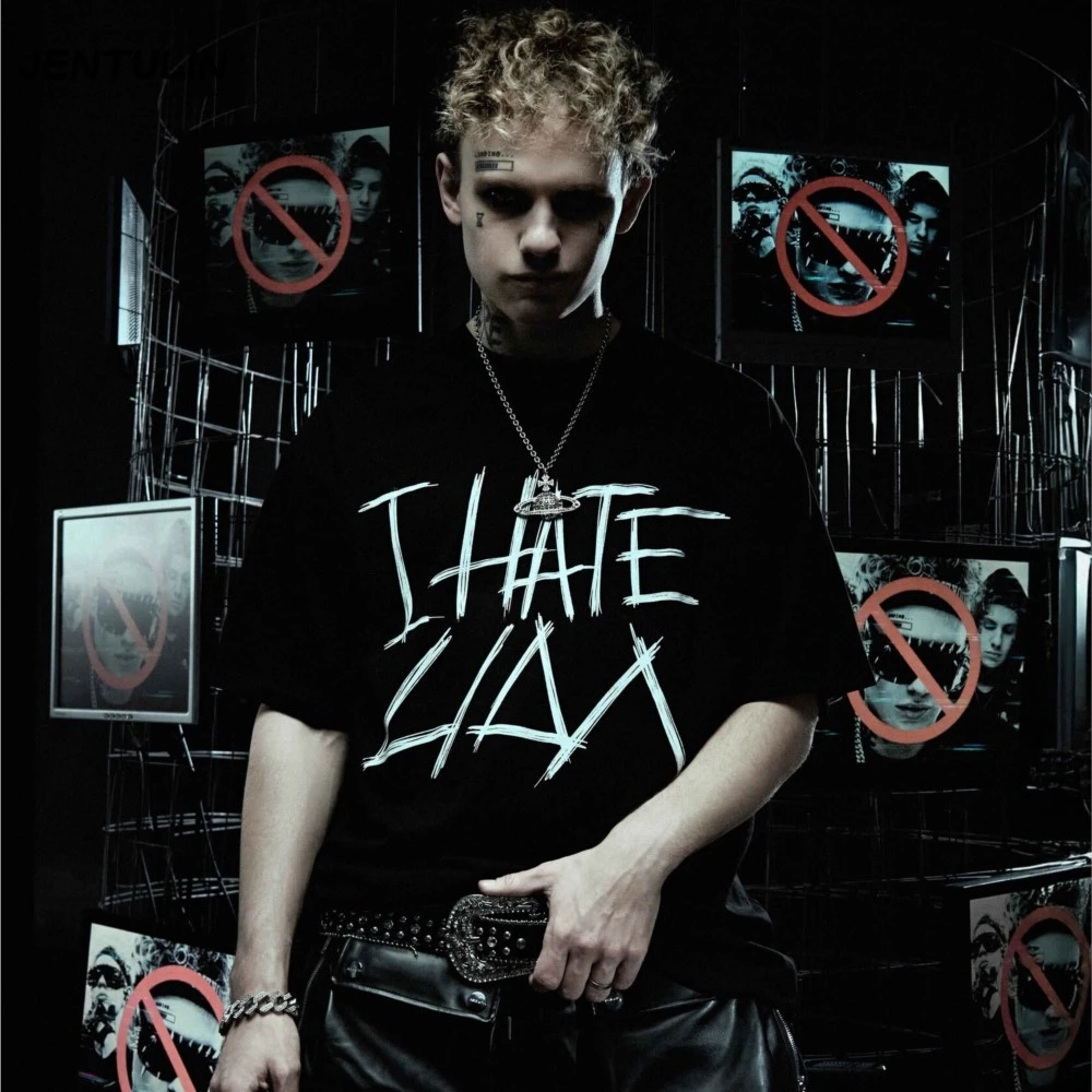 Хип-хоп Уличная одежда Негабаритная мужская с коротким рукавом I Hate Lida