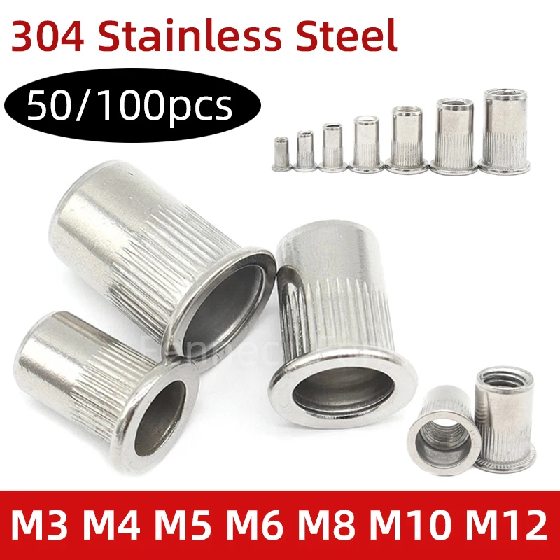 

Нержавеющая Сталь 304 Заклепки Гайки С Рифленой Резьбой Плоская Головка Круглый Корпус 50 Шт./100 Шт. Металлообрабатывающие К...