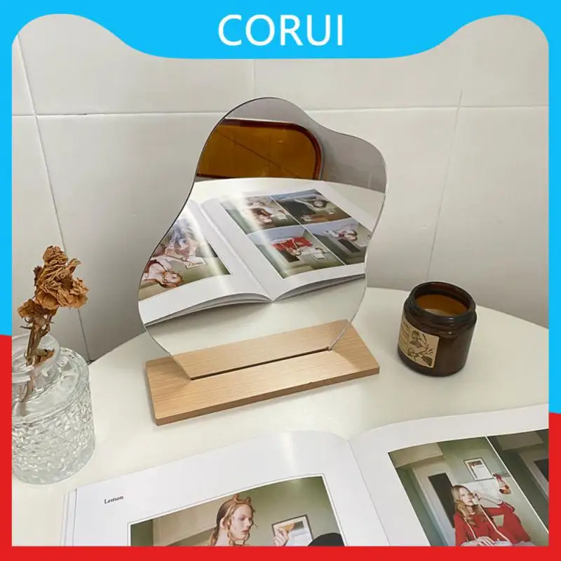 

Ins Irregular Mirror Acrylic Decorative Mirror With Wooden Base Korean Style Beauty Makeup Mirror Home Desktop Standing Mirror