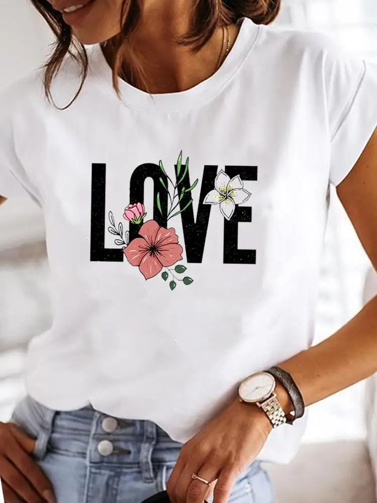 

Short Sleeve T Female Clothing Print Women Fashion Lady Love Letter Style Trend Watercolor Graphic Tee Clothes Casual T-shirts