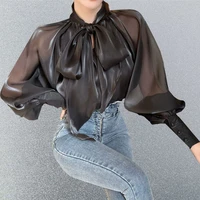 2022 new design bowknot chiffon shirt women thin style lantern sleeve fashion shirt women