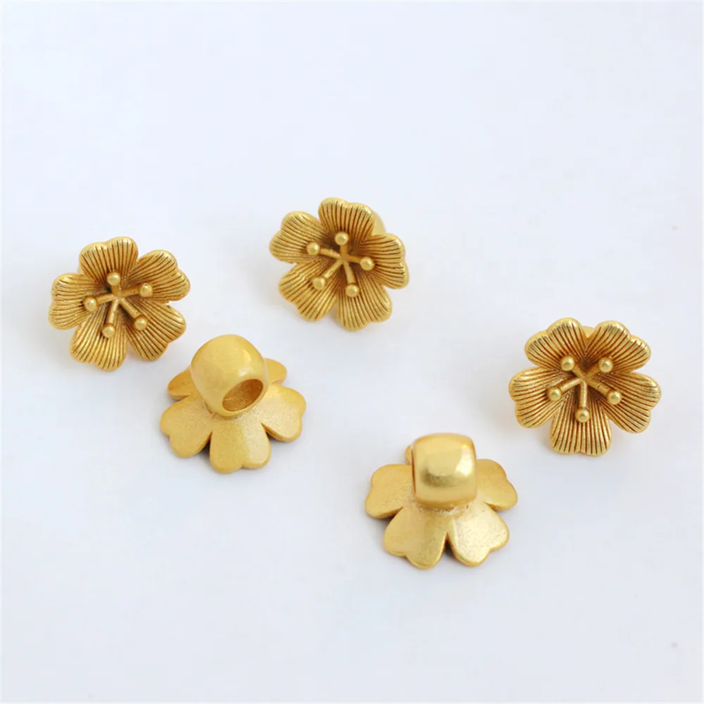 

18K dumb gold frosted flower stamen big hole ring ancient gold DIY rope necklace bracelet bead separation pendant accessories