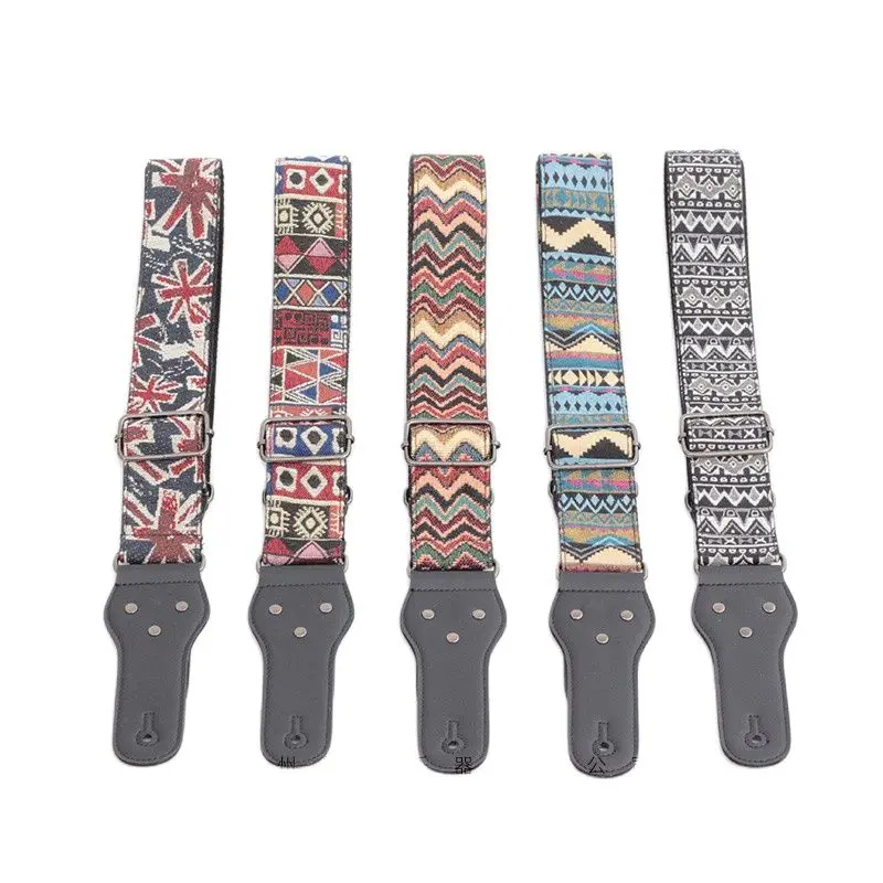 

Butterfly Adjustable Soft Cotton Guitar Strap Long Leather Ends for Acoustic Electric Folk Ukulele Bass Guitar GS-020
