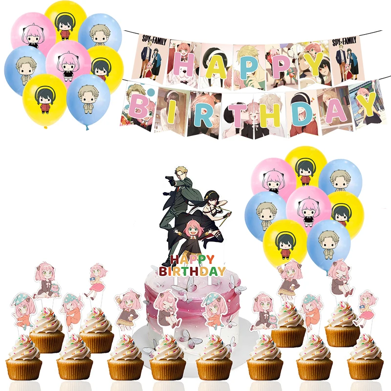 

Spy Play House Cartoon Twilight Anya Theme Birthday Party Baby Shower Decorations Cake Decorating Supplies Latex Balloon Banner