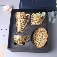 european high grade bone china coffee mug set leopard print ceramic afternoon tea cup water pot home drinkware