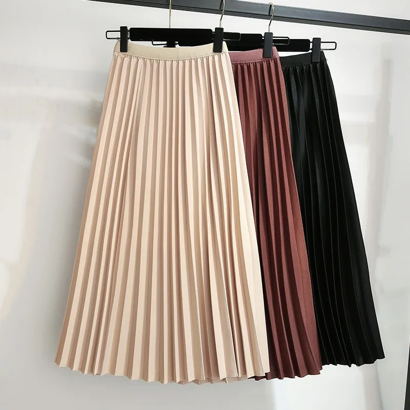 

Fall wear new women's classic high-waisted A-line skirt slimming solid color organ pleated skirt with mid-length skirt