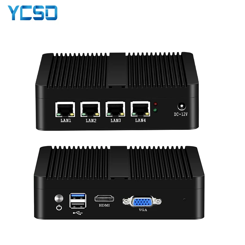 YCSD 4*Gigabit Ethernet LAN Mini PC Celeron J1900  Pfsense Ubuntu Firewall Router Fanless Micro PC Industrial Computer