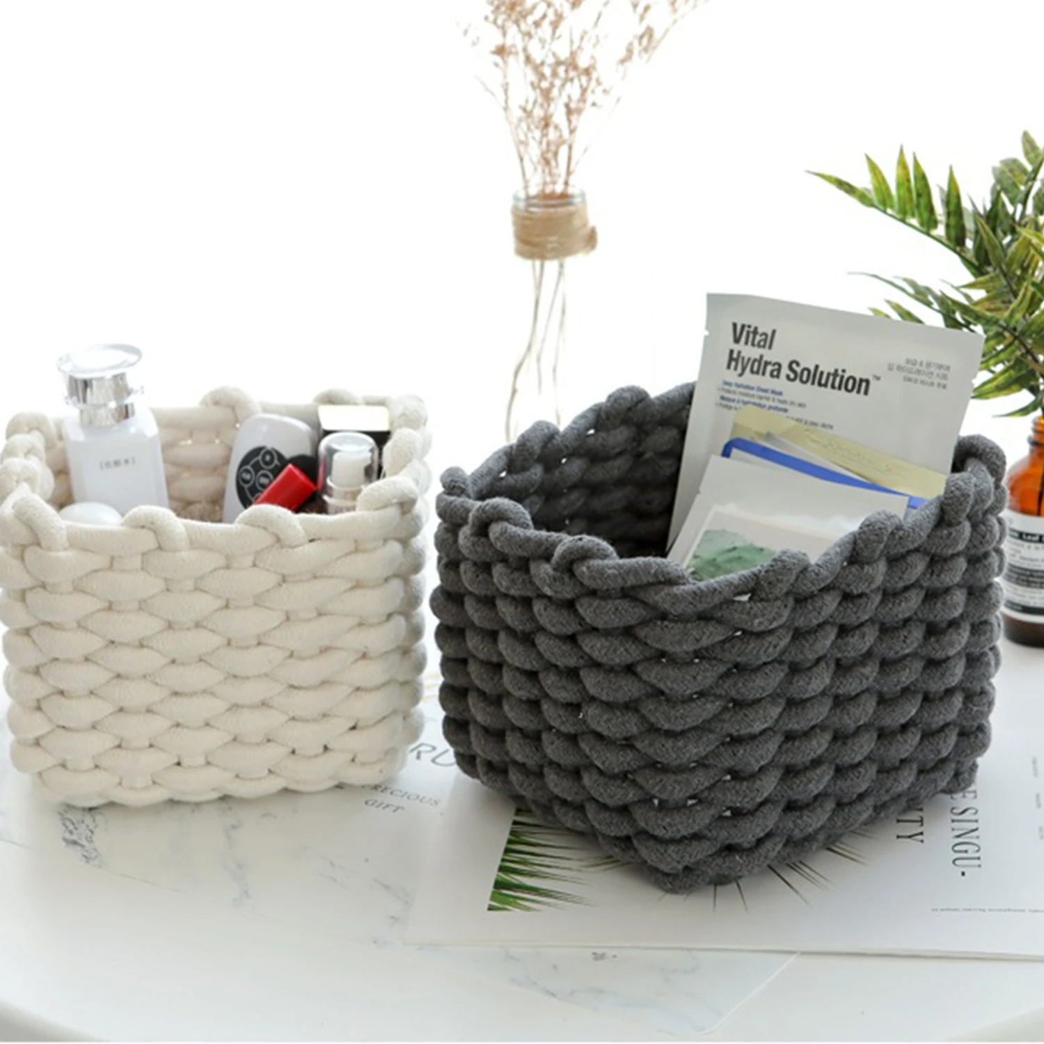 

Nordic Cotton Line Hand-woven Storage Basket Coarse Rope Simple Desktop Organizer Box Baby Toy Snack Key Cloth Cosmetic Sundries