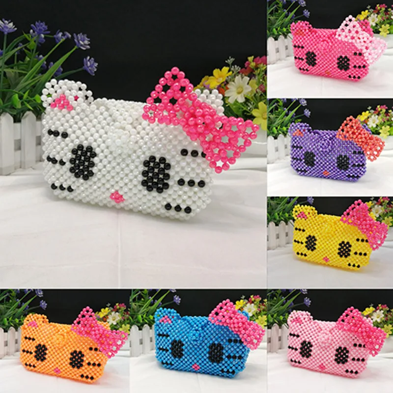 

Handmade Beaded Hello Kitty Children's Bag Messenger Bag Hello Kitty Cute Bag