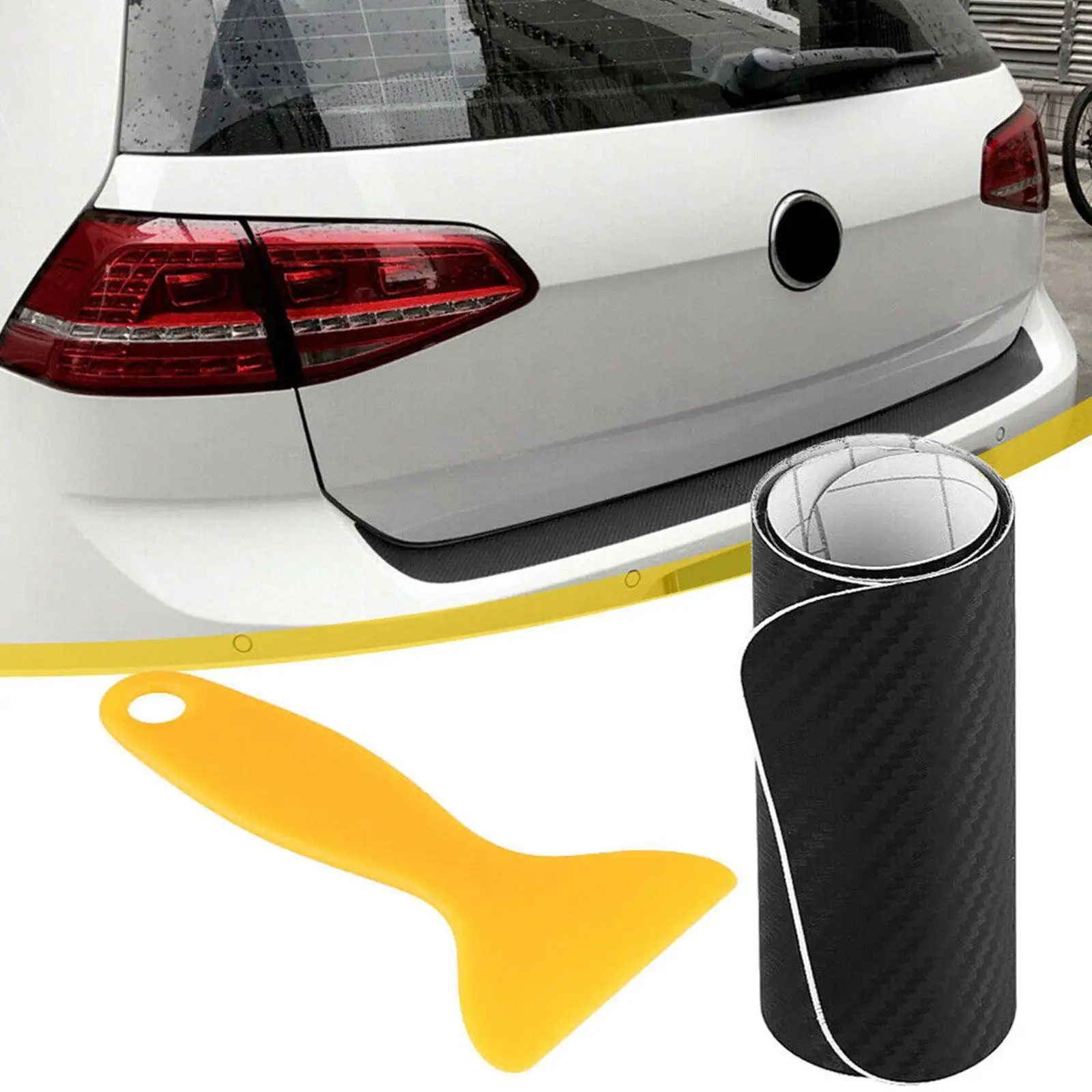 

100cm Car Rear Trunk Bumper Carbon Fiber Sticker Anti-Collision Anti-Scratch Protection Cover Strip Trunk Sill Guard Decal
