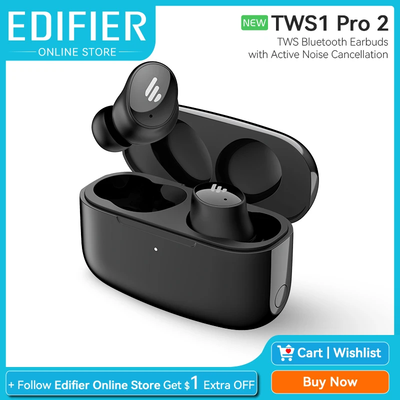Edifier TWS1 Pro 2 TWS Bluetooth-наушники ANC True Wireless Наушники с активным шумоподавлением Наушники-вкладыши IP54 26H Playtime