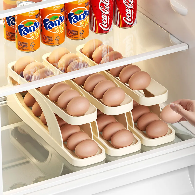 

Rolling Egg Dispenser Refrigerator Egg Organizers Containers Storage Box Automatic Sliding Spiral Egg Holder Home Kitchen Gadget