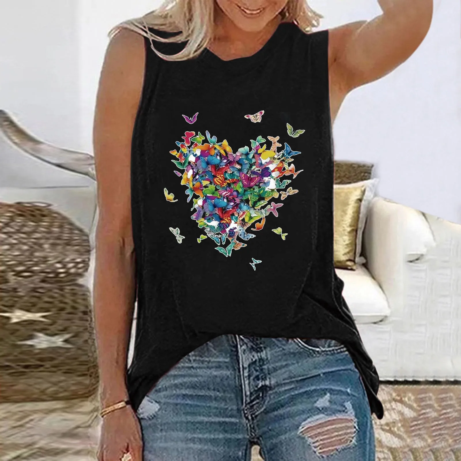 

Женская футболка без рукавов, с круглым вырезом