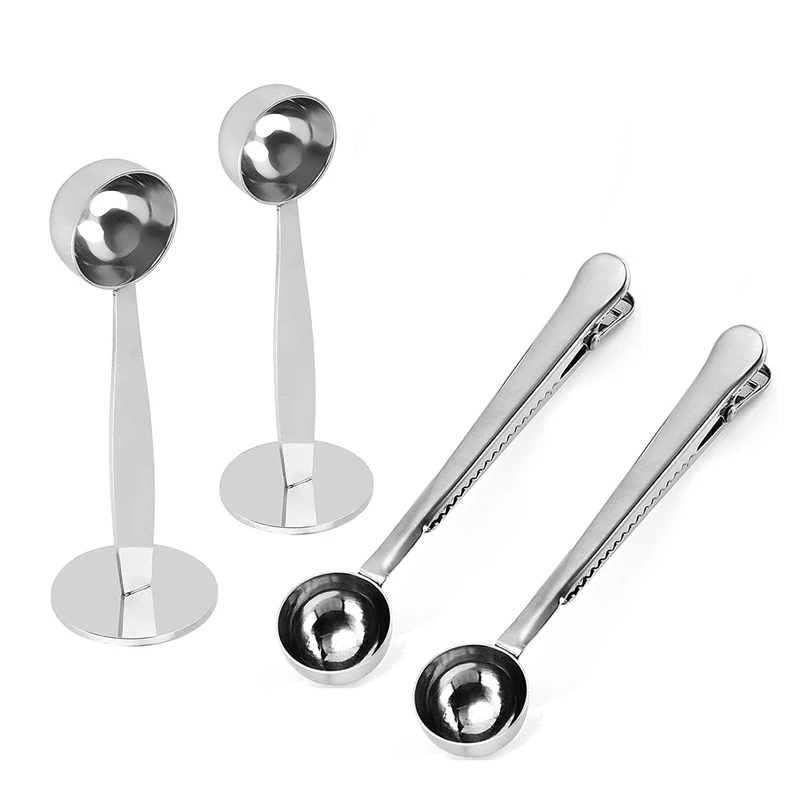 

2-In-1 Stainless Steel Coffee Scoop,2 Pcs Tamping Coffee Powder Spoon&2 Pcs Coffee Measuring Spoon With Bag Clip