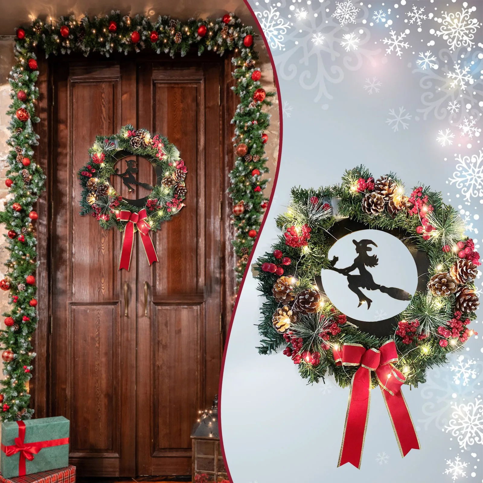 

Christmas Decorations Halloween Witch Wreath Christmas Deal Branches Red Berries Pinecones Red Front Porch Decor Christmas
