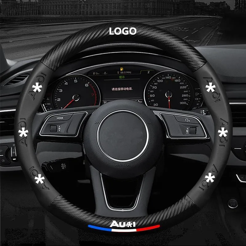 

New Carbon Fiber Leather Car Steering Wheel Cover For A2 A3 A4 A6 A6L A8 Q7 Q4 Q2 Q3 Q5 Q8 TT B5 3D three-dimensional imprinting
