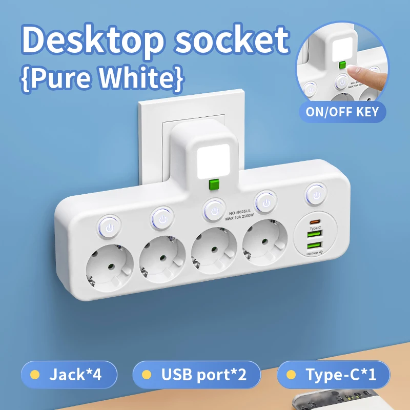 

Стандартная настенная розетка с USB-C, 5 розеток, EU plug