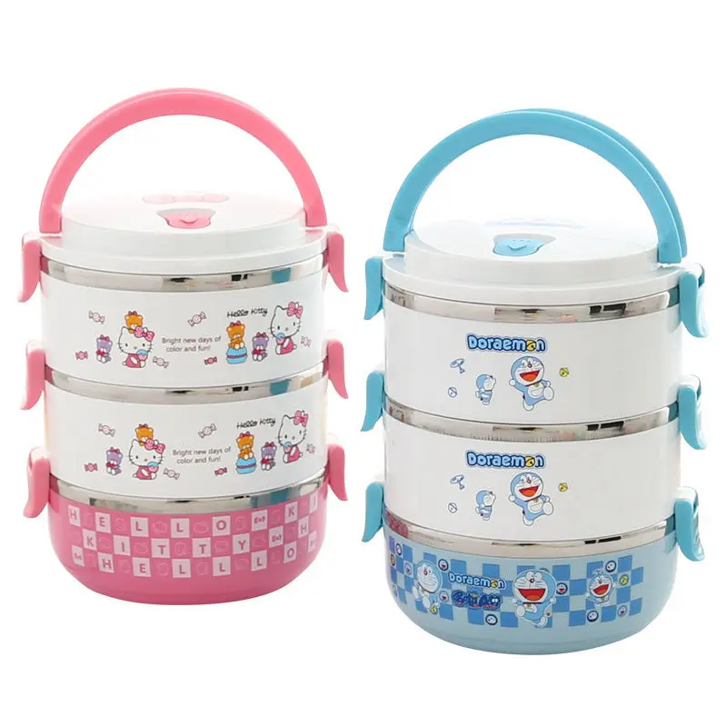 

Kawaii Anime Hello Kittys Doraemon Cartoon Cute Stainless Steel Insulated Bucket Portable Large Capacity Household Lunch Box