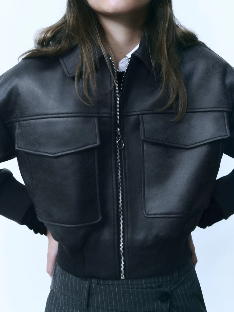 

FTLZZ Новинка весна осень женская уличная свободная мотоциклетная куртка из искусственной кожи женская модная повседневная короткая куртка с большими карманами из искусственной кожи