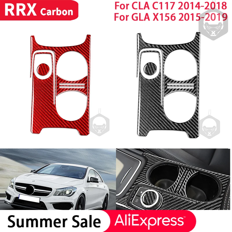 

RRX Real Carbon Fiber Interiors Car Central Water Cupholder Decor Cover Sticker for Mercedes Benz CLA C117 GLA X156 2014-2019