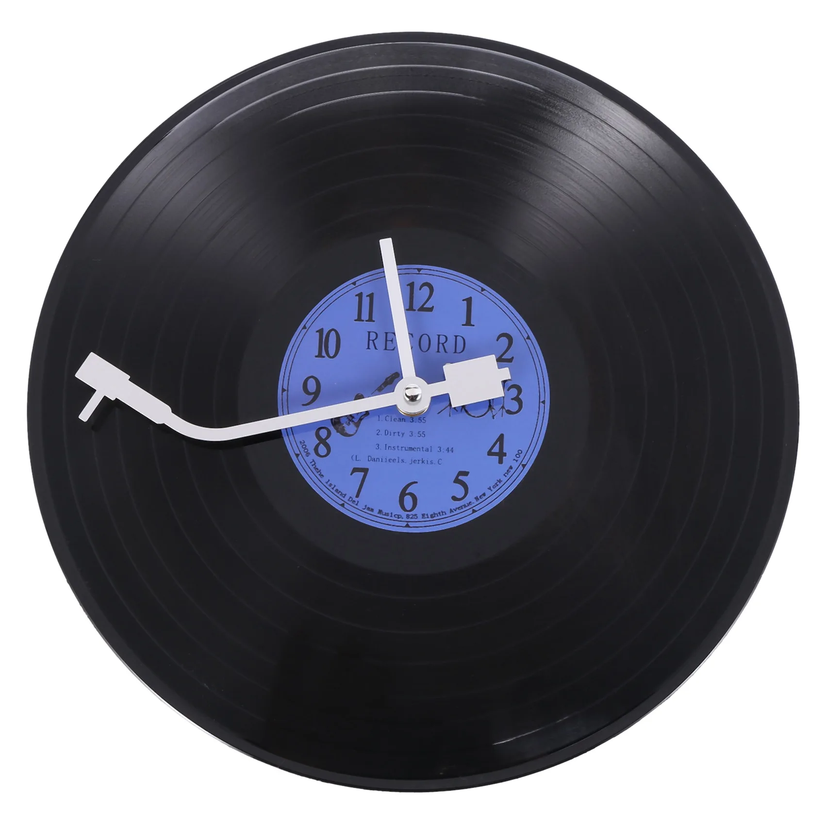 Quartz Round Retro Wall Clock Art Design Kitchen Living Room Vinyl Record Clock Blue + Black Plastic