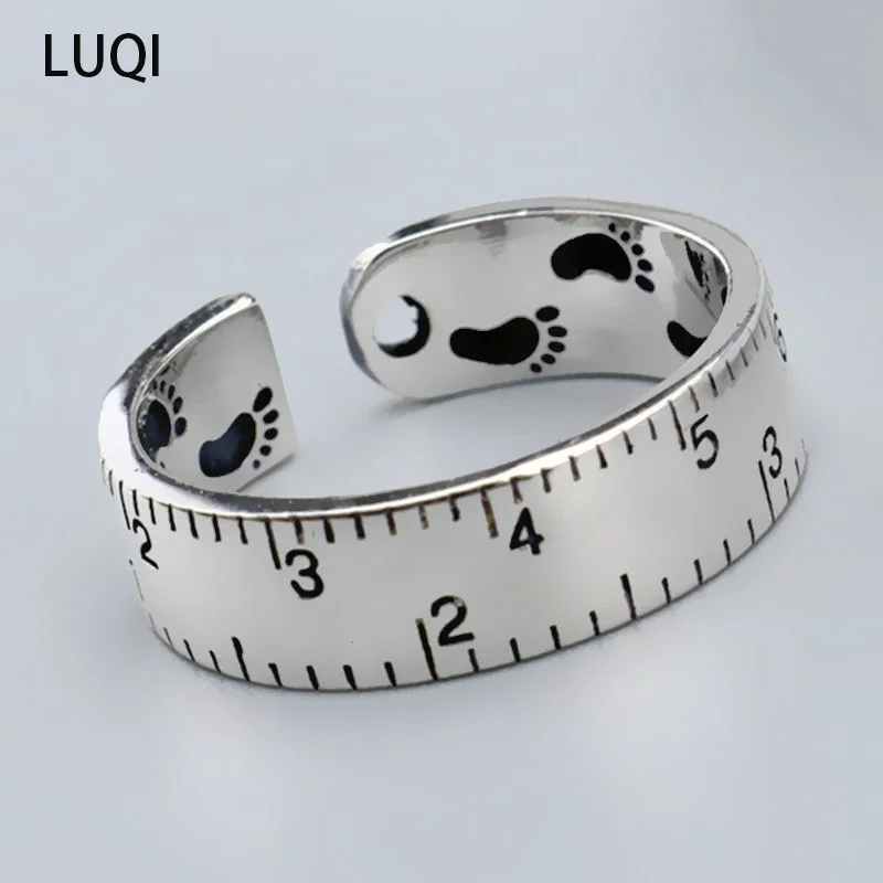 

Fashion Women's Silver Simple Footprint Distance Caliper Open Ring Fashion Trend Jewelry Gift NJ315