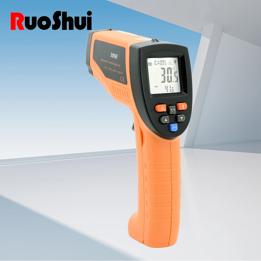 RuoShui Non-Contact IR Temperature Meter Gun Laser Surface Thermometor Digital Alarm Infrared Thermometer Industrial Temp sensor