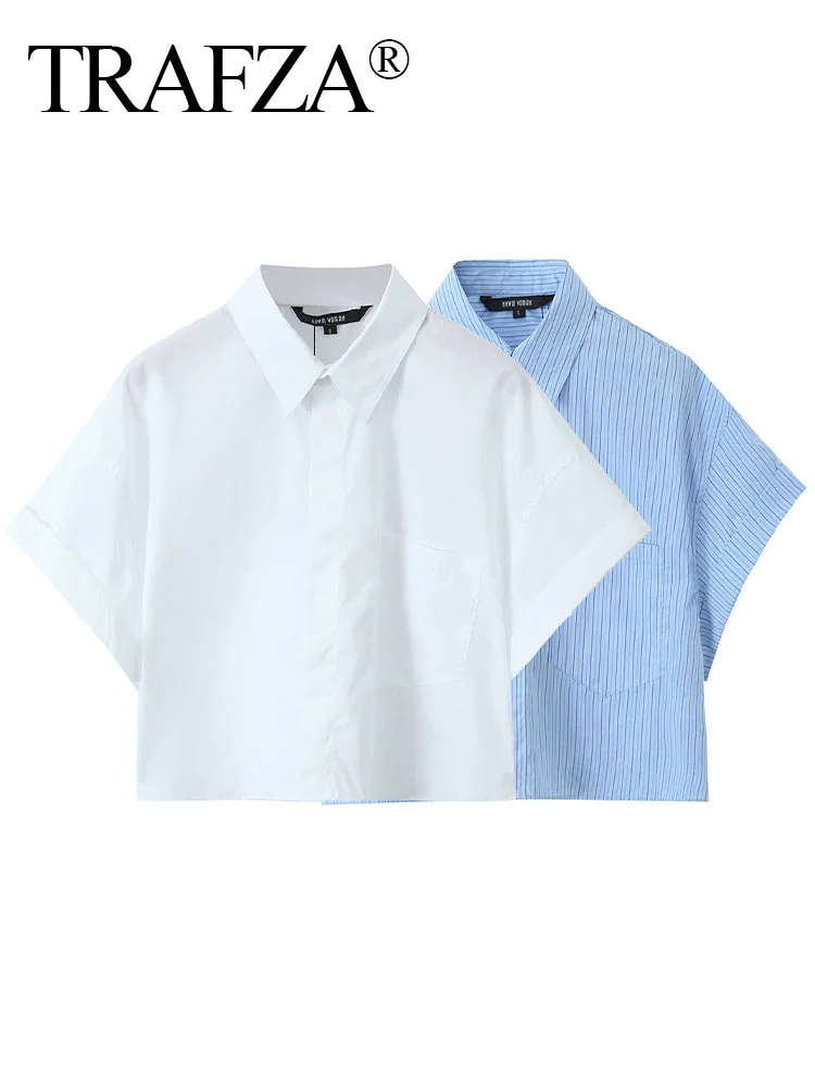 Блузка женская короткая летняя однобортная с отложным воротником 2 цвета