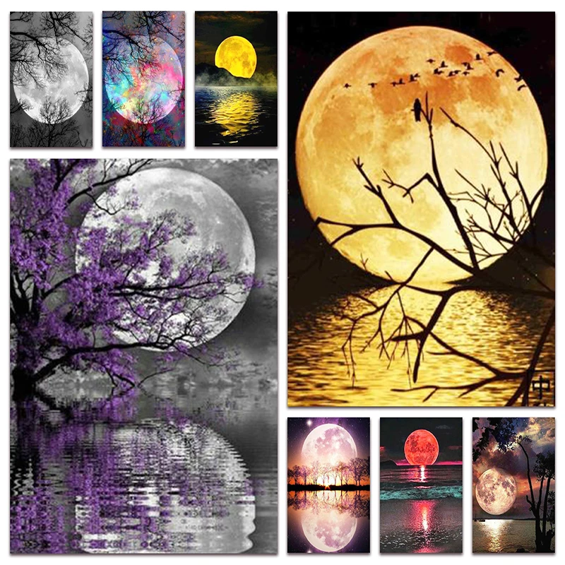 

New 5D Diamond painting embroidery landscape night Moon Full Diamond mosaic picture Ocean moonlight cross stitch Home decor E011