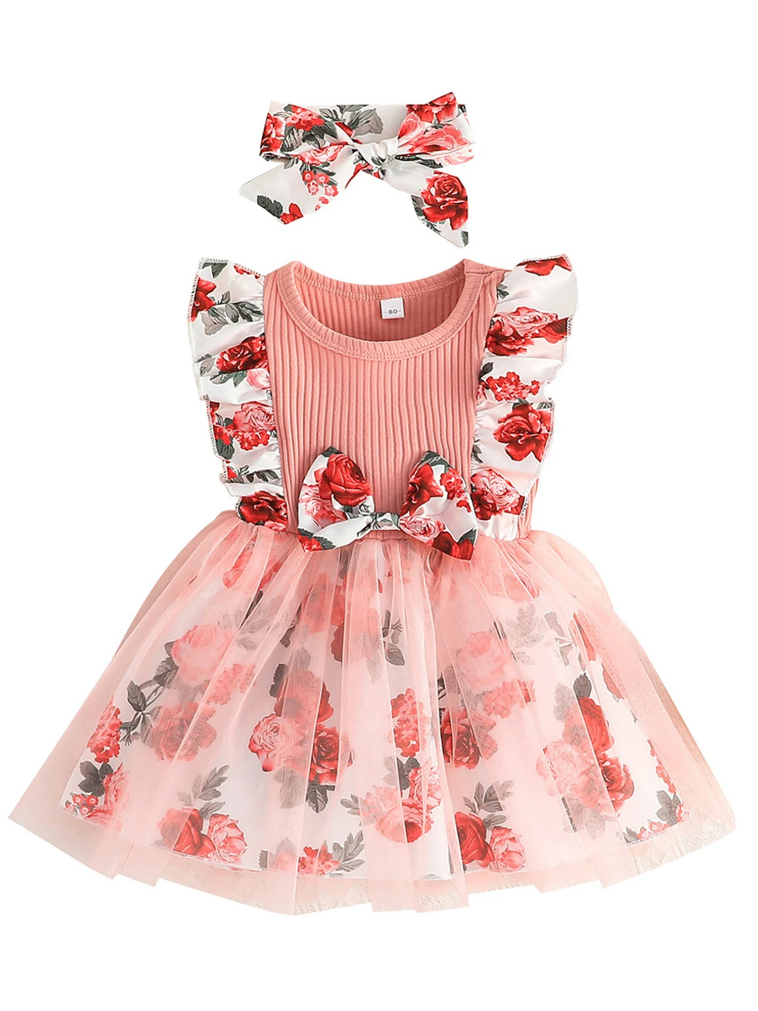 

Adorable Toddler Baby Girl Sleeveless Floral Print Ruffle Dress with Bow - Perfect Summer Sundress for a Cute Princess