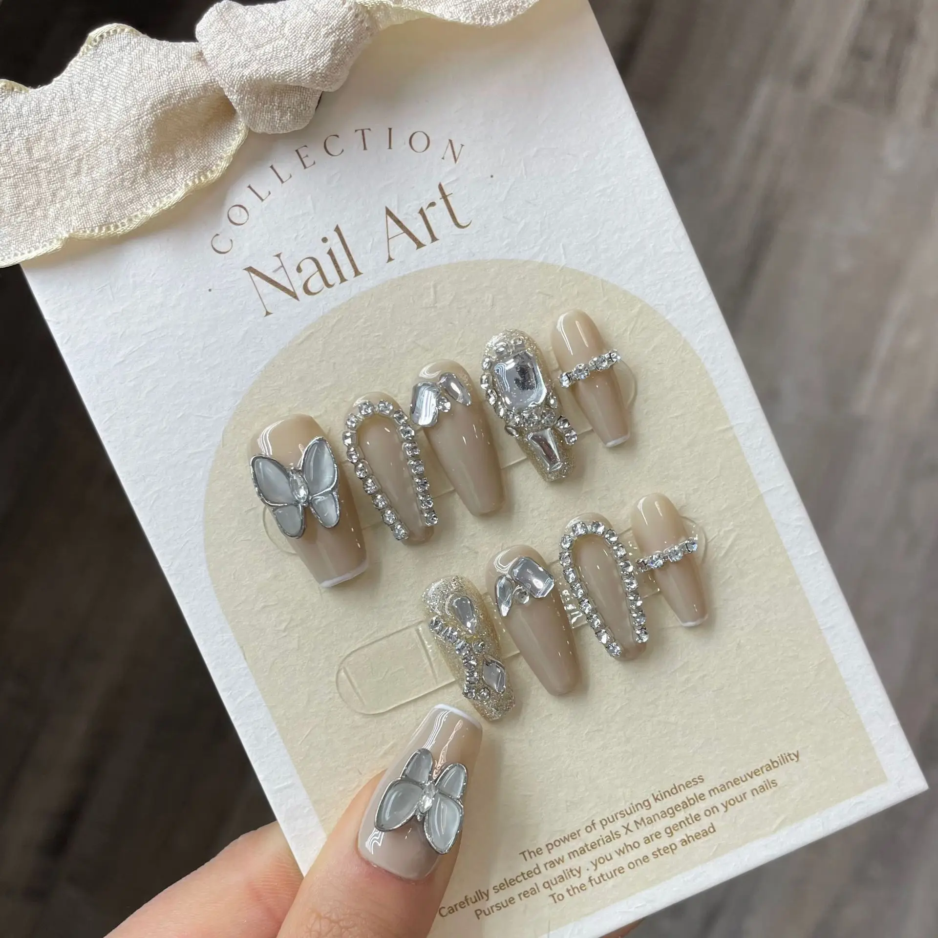

Korean Fake Nails Coffin Handmade Press On Full Cover Nail Tips With Designs Professional Free Shipping Nails Set For Girls