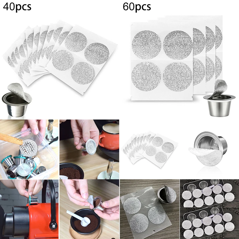 

40/60Pcs Aluminum Foil Coffee Capsule Seal Lids Pods Stickers Replacement For Nespresso Cafe Machine Coffee Supplies