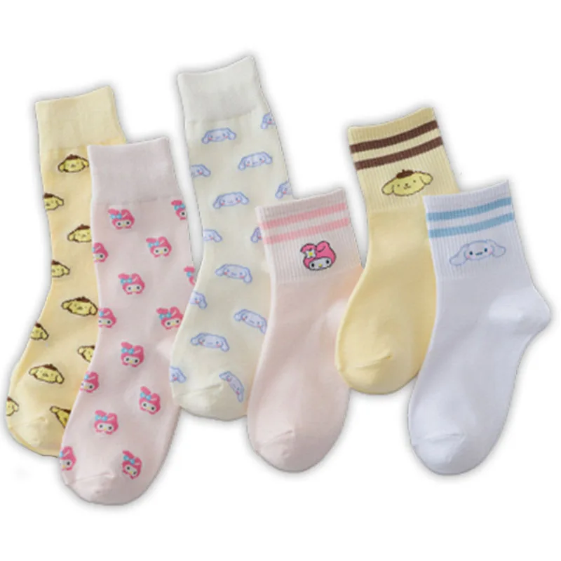 

Kawaii Anime Cinnamorol Mymelody Onpompurin Pattern High Face Value Pure Cotton Breathable Anti-Odor Couple Socks Birthday Gift