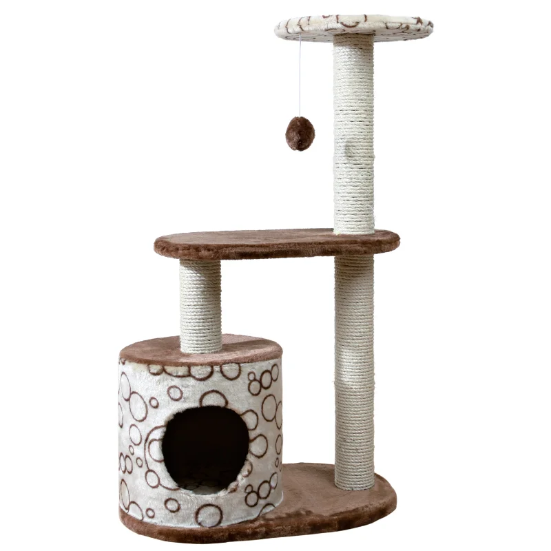 

TRIXIE Casta Brown Cat Tower with Scratching Posts, Condo, Two Platforms, Dangling Pom-Pom cat supplies cat shelf